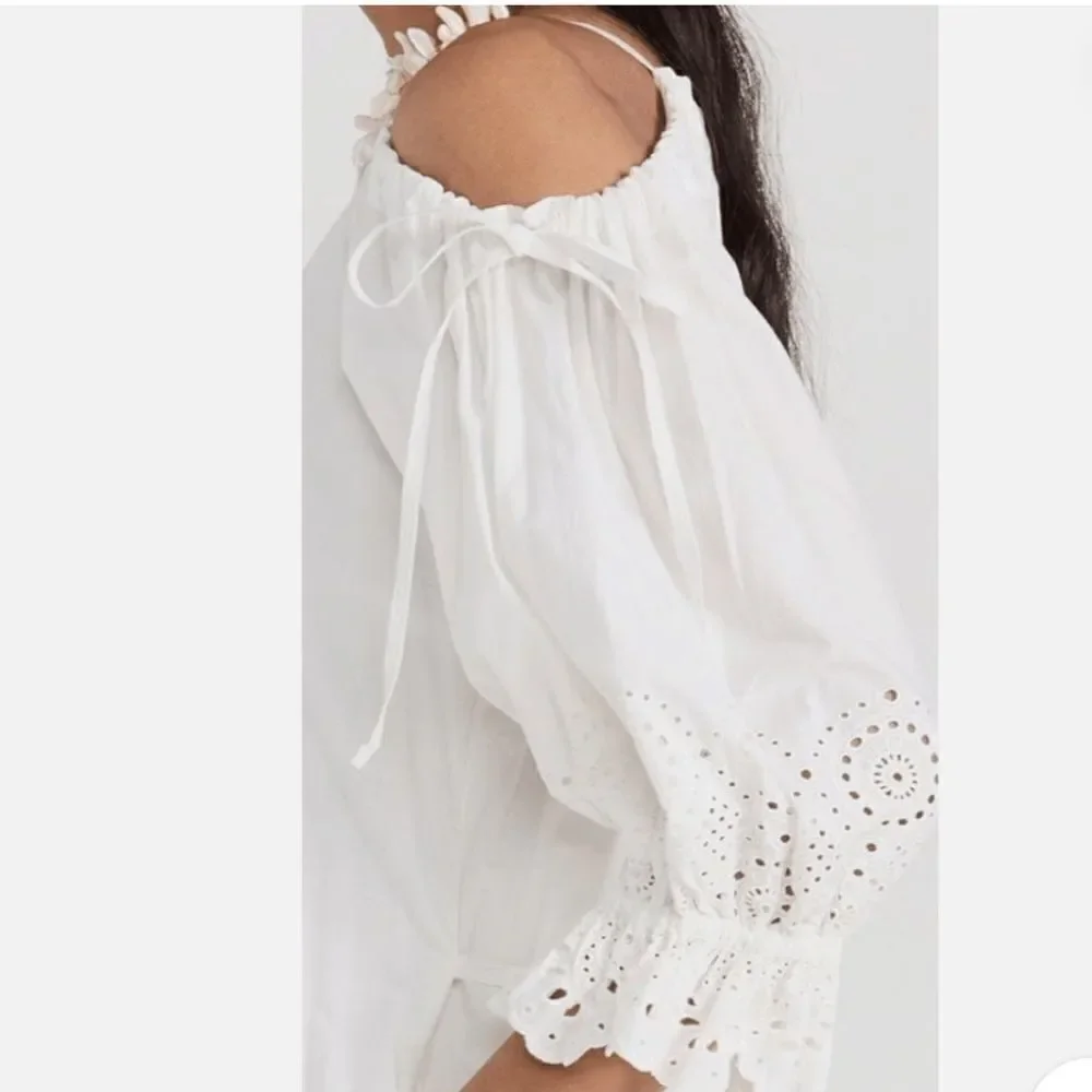 ULLA JOHNSON Narcisa cold-shoulder broderie anglaise cotton maxi dress size 8